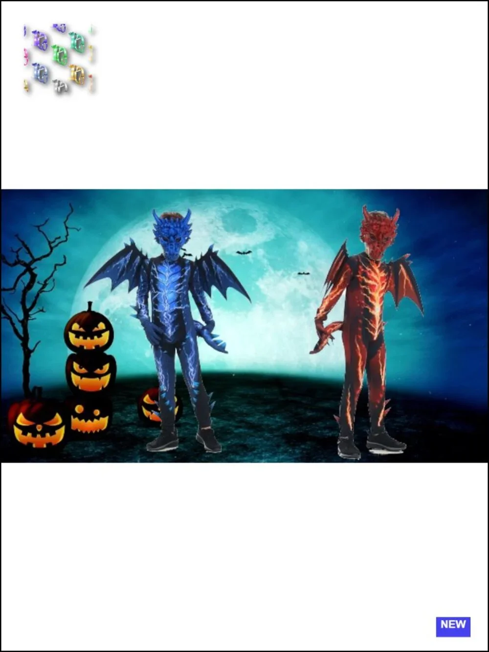 Boys Dragon Costume with Mask and Lightning Wings Halloween Fancy Dress Set